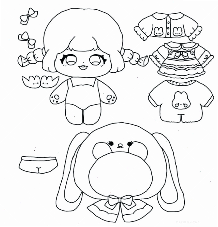 85+ Tranh tô màu Paper Doll búp bê giấy Chibi độc đáo