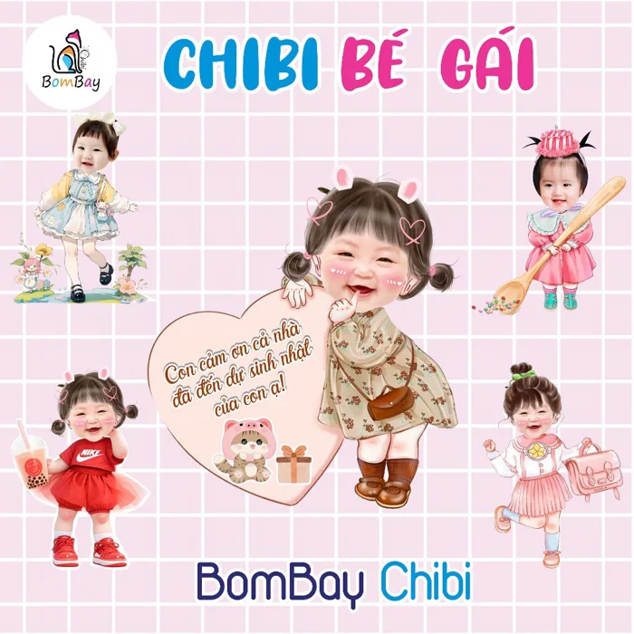 Hình chibi sinh nhật cho bé gái MIỄN PHÍ THIẾT KẾ theo yêu cầu của khách