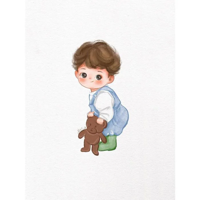 Hình Chibi Bé Trai Ngộ Nghĩnh Trang Trí Sinh Nhật Thôi Nôi, Đầy Tháng MH99  - Miễn Phí Thiết Kế