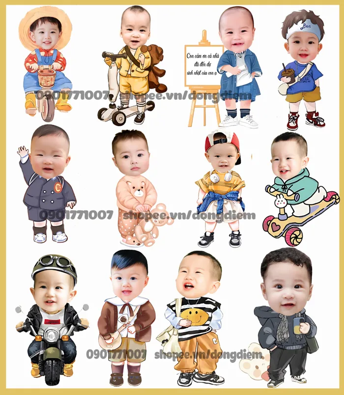 Hình chibi bé trai trang trí sinh nhật