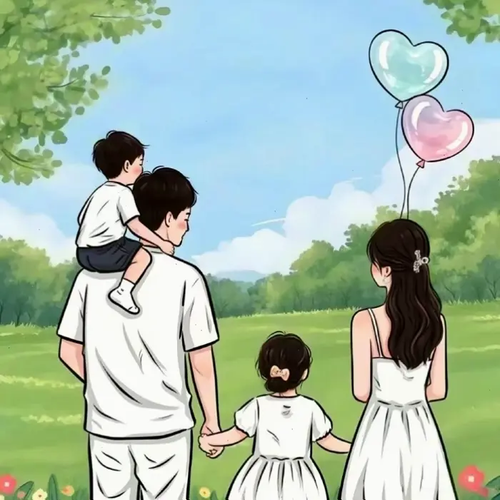 Hình ảnh gia đình 4 người chibi đáng yêu và ý nghĩa