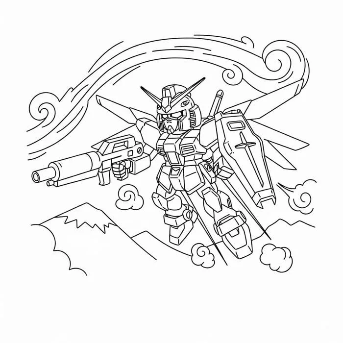 Tô màu Gundam Chibi Đang Bay - Trang Tô Màu Cho Bé
