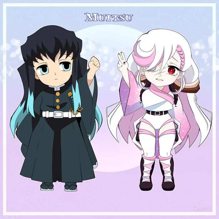 Tranh chibi Muichiro và Tsuno / Nhân vật gốc và tranh do tôi vẽ :  r/KimetsuNoYaiba