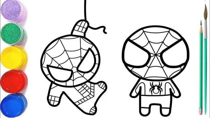 Vẽ và tô màu người nhện Chibi dễ thương | Glitter Spider-man Coloring Pages