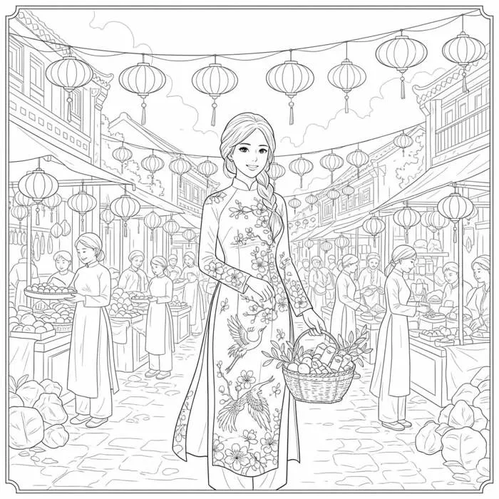Tô màu Cô Gái Mặc Áo Dài - Trang Tô Màu Cho Bé