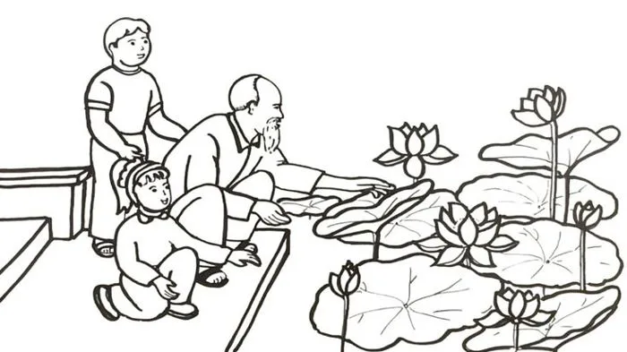Tô màu Bác Hồ Bên Hồ Sen - Trang Tô Màu Cho Bé | Hình vẽ thỏ,