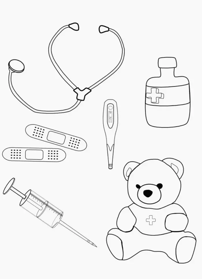 Bộ sưu tập tranh tô màu dụng cụ nghề bác sĩ sáng tạo cho bé