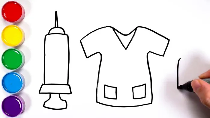 Vẽ và tô màu đồ dùng của bác sĩ | Doctor set drawing & coloring for kids