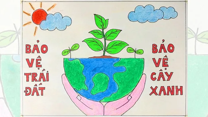 Vẽ tranh bảo vệ môi trường | Vẽ tranh bảo vệ trái đất : Ươm mầm xanh bảo vệ  sự sống