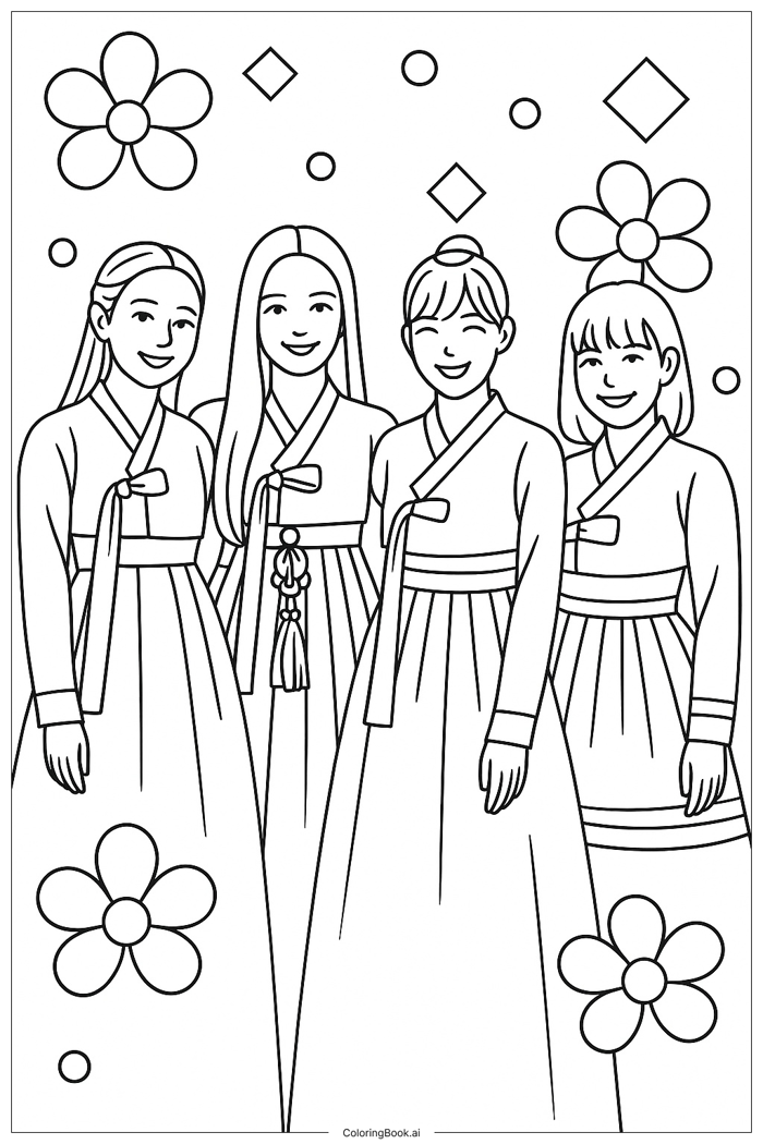 Trang Tô Màu Ôm nhóm dễ thương Blackpink Chibi (Có thể In Miễn Phí dưới  định dạng PDF & PNG)