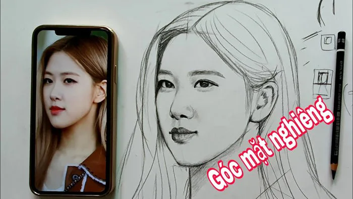 Hướng dẫn vẽ góc nghiêng không tua nhanh dựng hình vẽ chân dung bút chì /  Rosé Blackpink/htart
