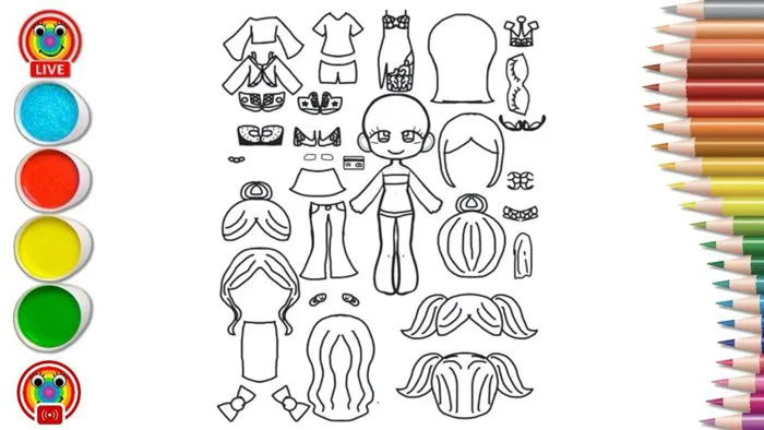 Tranh tô màu búp bê Toca Boca thay đồ trang phục - Toca Boca Doll Outfits  Coloring pages for kid