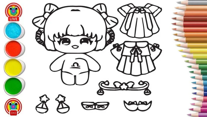 Trang tô màu mới Búp bê giấy và trang phục - Paper doll and outfits  coloring pages for kids