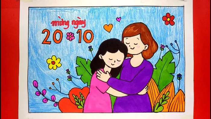 Vẽ tranh tặng Mẹ nhân ngày 20-10 đơn giản | Vẽ bức tranh ngày phụ nữ Việt  Nam đẹp nhất