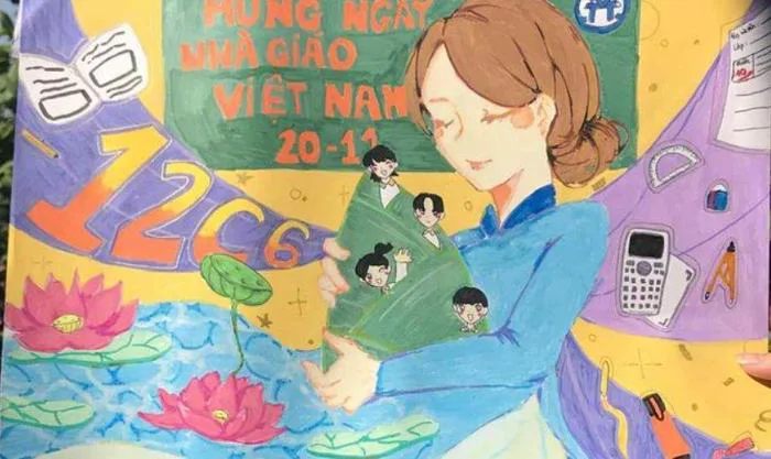 99+ tranh vẽ 20/11 đẹp, đạt giải tri ân thầy cô 2025