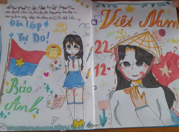 Hoạt động trải nghiệm vẽ tranh, làm thiệp của các bạn học sinh lớp 5A chào  mừng ngày 22/12