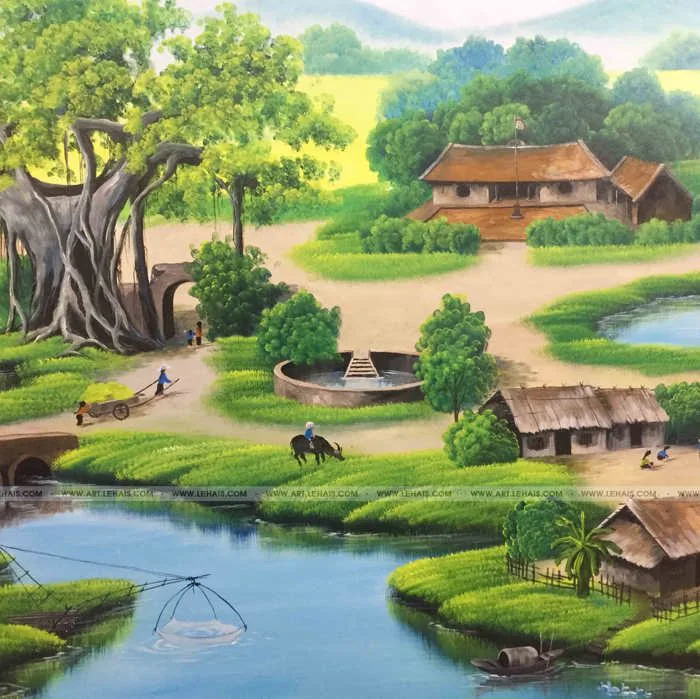 Vẽ tranh tường 3D cảnh đồng quê tại gia đình ở Sơn Tây, Hà Nội - TT173LHAR
