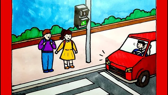 Vẽ tranh chủ đề an toàn giao thông đơn giản - Cách vẽ tranh an toàn giao  thông