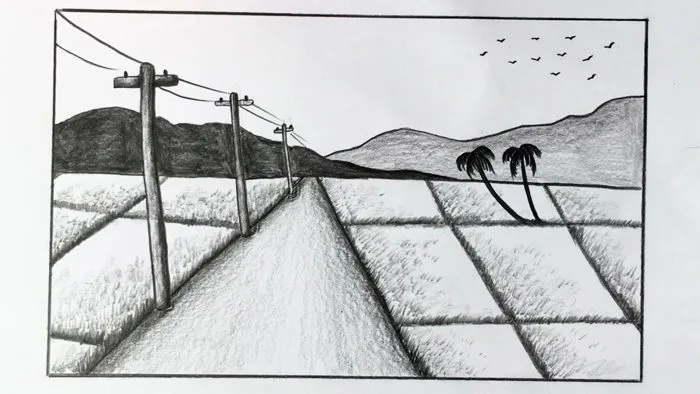 Cách VẼ TRANH PHONG CẢNH bằng bút chì | how to draw easy landscape with  pencil
