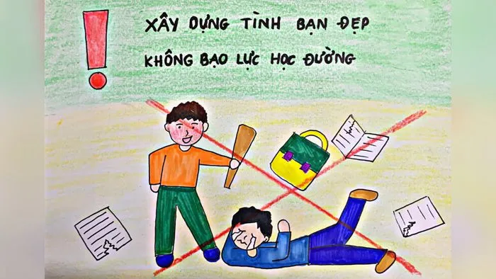 Vẽ tranh phòng chống Bạo lực học đường | Vẽ tranh áp phích đề tài Bạo lực  học đường đơn giản