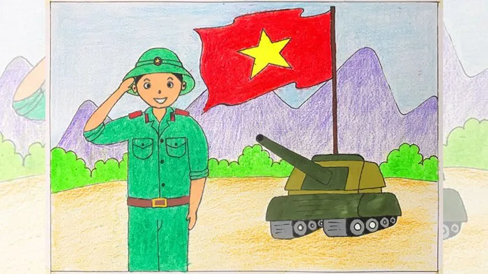 Vẽ chú bộ đội | Vẽ tranh chú bộ đội : Chú bộ đội bảo vệ quê hương