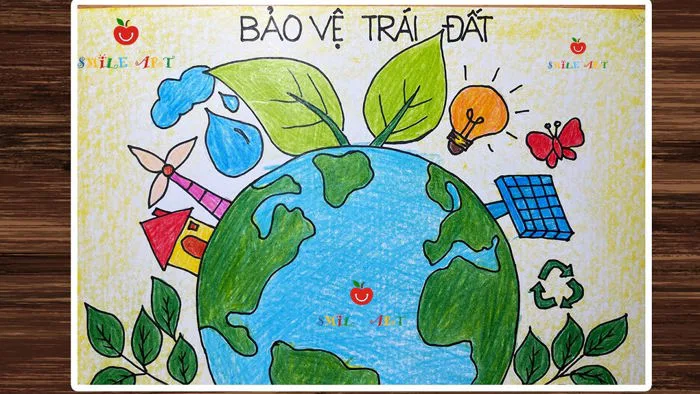 Vẽ tranh bảo vệ môi trường đơn giản nhất | Vẽ tranh sống xanh | Vẽ trái đất  #smileart