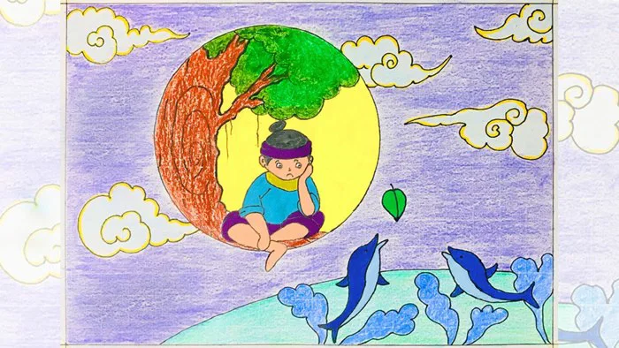 Vẽ truyện cổ tích Chú Cuội | Vẽ tranh minh hoạ truyện cổ tích | Vẽ tranh  bìa truyện cổ tích đơn giản