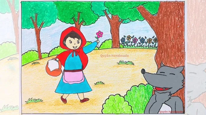 Vẽ tranh minh hoạ truyện cổ tích | Vẽ tranh truyện cổ tích | Vẽ truyện cổ  tích Cô Bé Quàng Khăn Đỏ