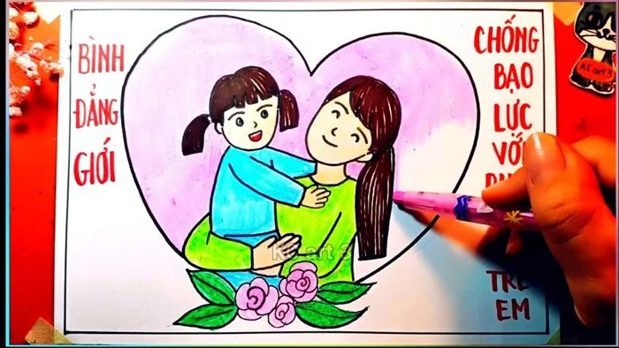 vẽ gia đình hạnh phúc - bình đẳng giới | vẽ ước mơ gia đình không bạo lực |  Tranh áp phích - cổ động