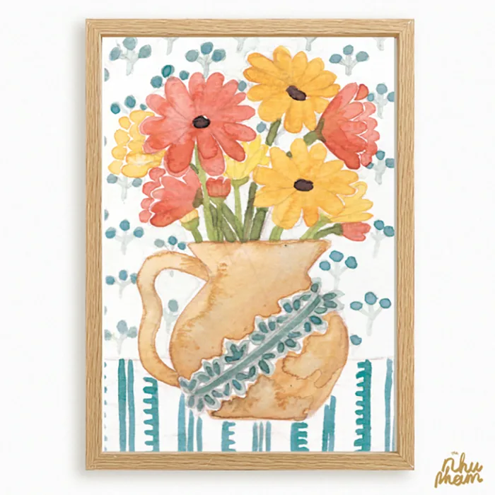 Tranh In Tĩnh Vật Hình Bình Hoa Cúc Ở Nhà Ấm Áp, Lịch Sự - Nhu Pham Art