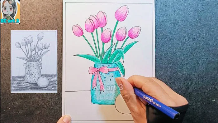 Tranh tĩnh vật màu - mĩ thuật lớp 6 bài 2 - vẽ hoa tulip và quả cam | vẽ lọ  hoa và quả | KCart3