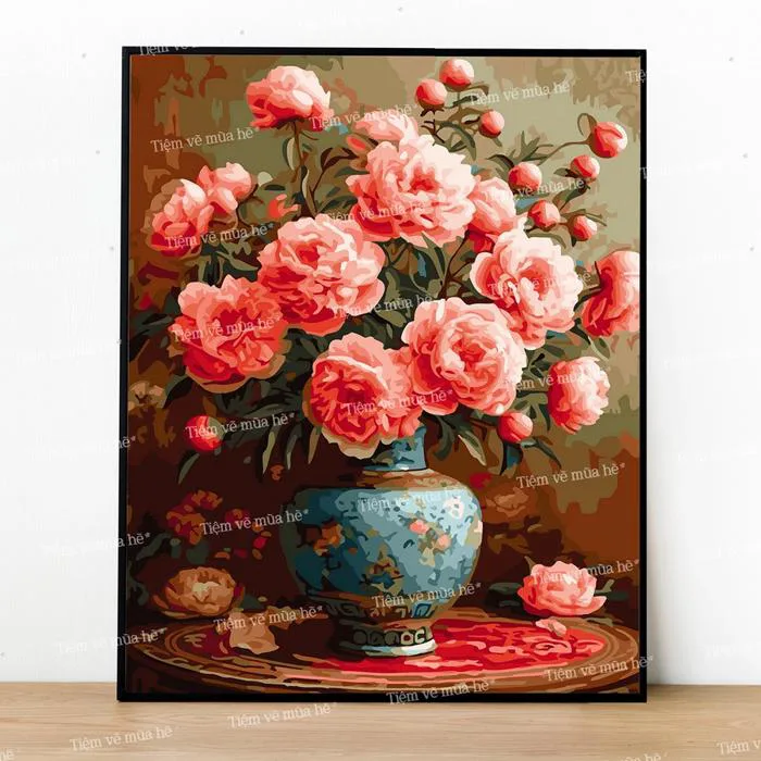 Tranh số hóa Bình hoa hải đường đã căng khung 40x50cm
