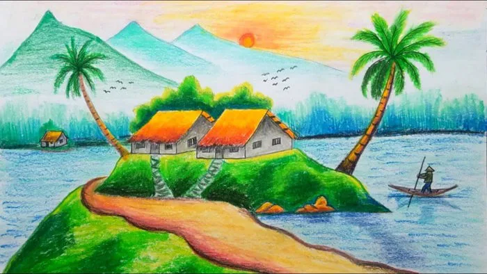 Hướng dẫn vẽ tranh phong cảnh quê hương của học sinh cực đẹp