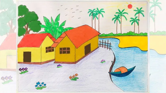 Vẽ tranh phong cảnh quê hương | Vẽ tranh đề tài quê hương em | Vẽ tranh  cảnh đẹp đất nước