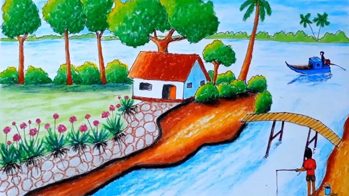 Cách vẽ tranh quê hương: 60+ hình phong cảnh đẹp đơn giản