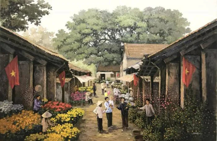 Vẽ tranh chợ Tết đơn giản – Giữ gìn nét đẹp văn hóa Việt