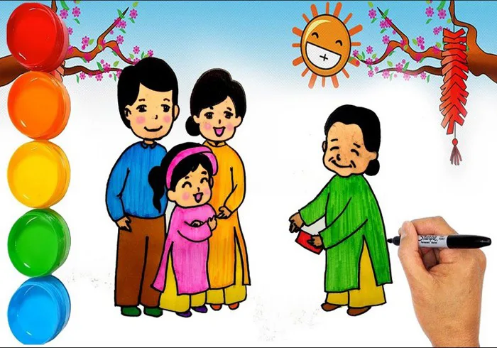 20+ Cách vẽ tranh ngày tết và mùa xuân đơn giản mà đẹp