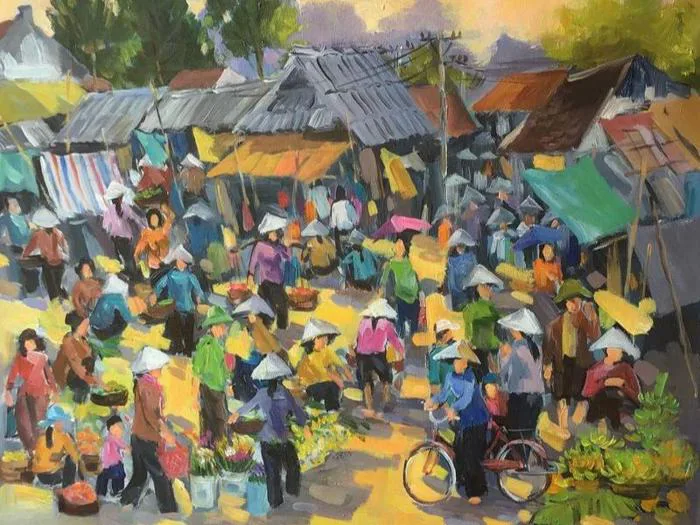 Vẽ tranh chợ Tết đơn giản – Giữ gìn nét đẹp văn hóa Việt