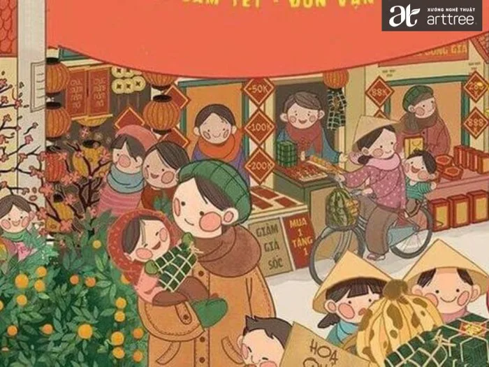 Hướng dẫn] Vẽ tranh chợ tết đơn giản, tổng hợp 9+ tranh đẹp nhất - Xưởng  Nghệ Thuật ART TREE