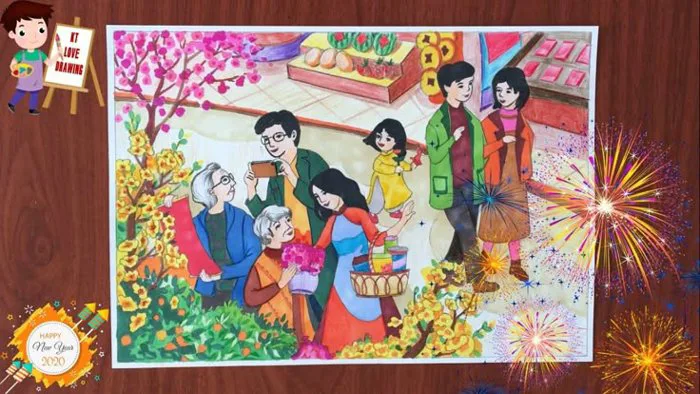 Cách vẽ Vẽ tranh chợ tết đơn giản dành cho người mới học