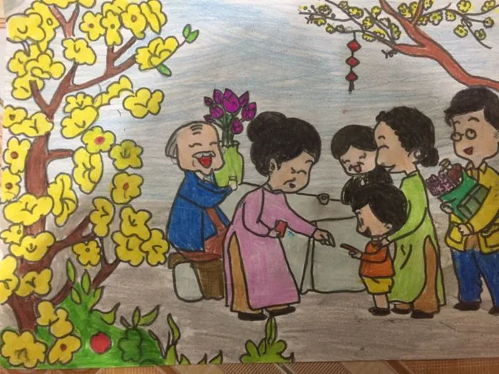 Tranh vẽ chợ Tết tuyệt vời