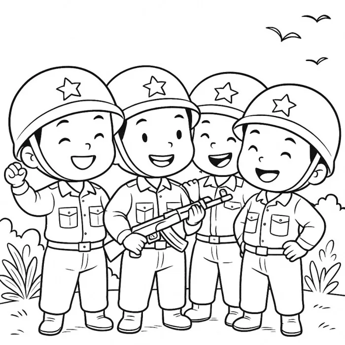 Tranh tô màu chú bộ đội