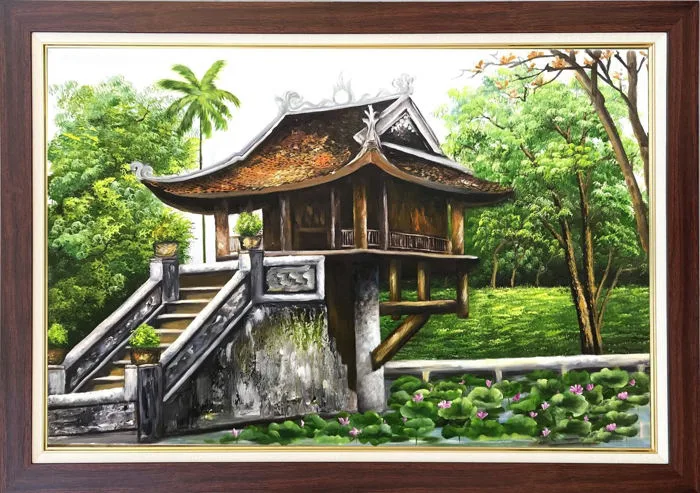 Tranh chùa một cột tranh sơn dầu chùa một cột quà tặng