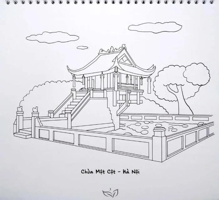 Tranh tô màu Chùa Một Cột đẹp, dễ in A4 cho bé