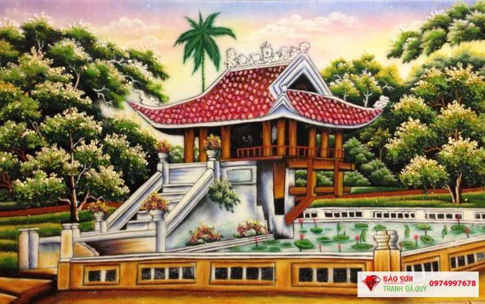 Tranh đá quý chùa một cột ý nghĩa - Tranh Đá Quý Bảo Sơn