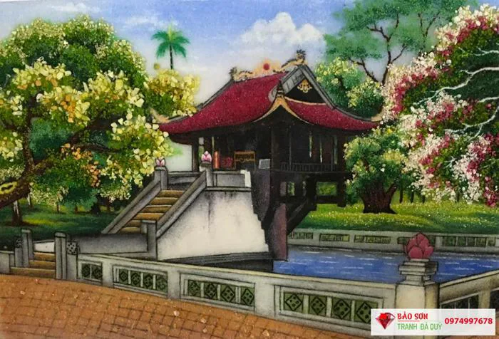 Tranh đá quý chùa một cột hà nội - Tranh Đá Quý Bảo Sơn