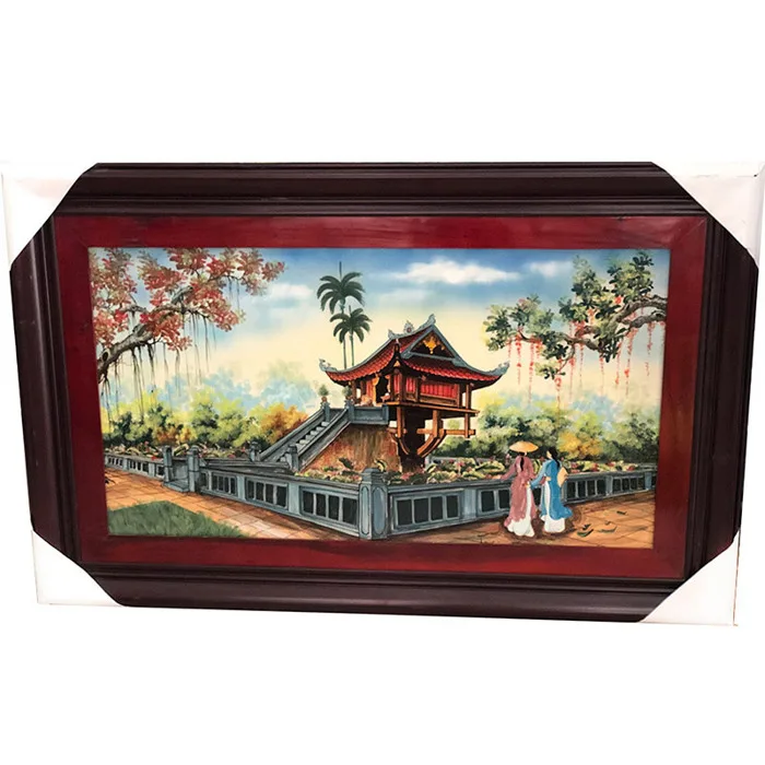Tranh sứ vẽ phong cảnh chùa một cột Hà Nội 135x88cm - Gốm Đại Việt