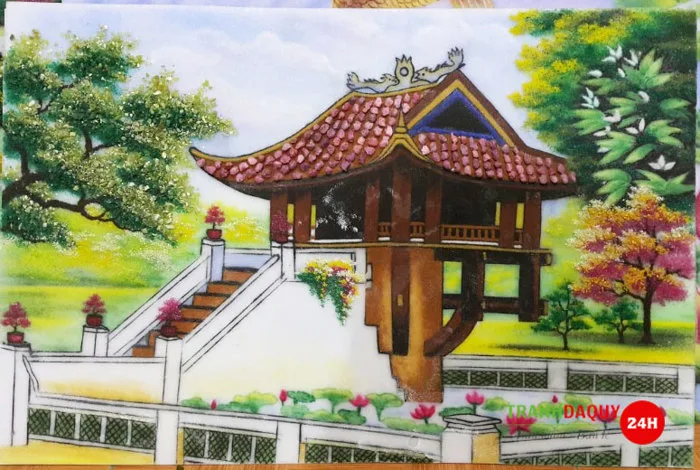 Tranh đá quý chùa một cột V158 MẪU TRANH TUYỆT ĐẸP