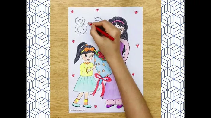 Vẽ tranh tặng cô giáo ngày 8 tháng 3 | How to draw flowers for a teacher |  Vẽ tranh ngày 8 tháng 3