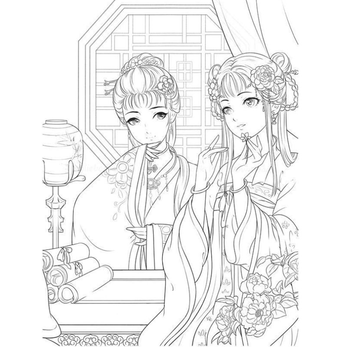 Tranh Tô Màu Anime Cổ Trang - Lạc Vào Thế Giới Hoạt Hình Thời Cổ Đại - Tô  màu trực tuyến